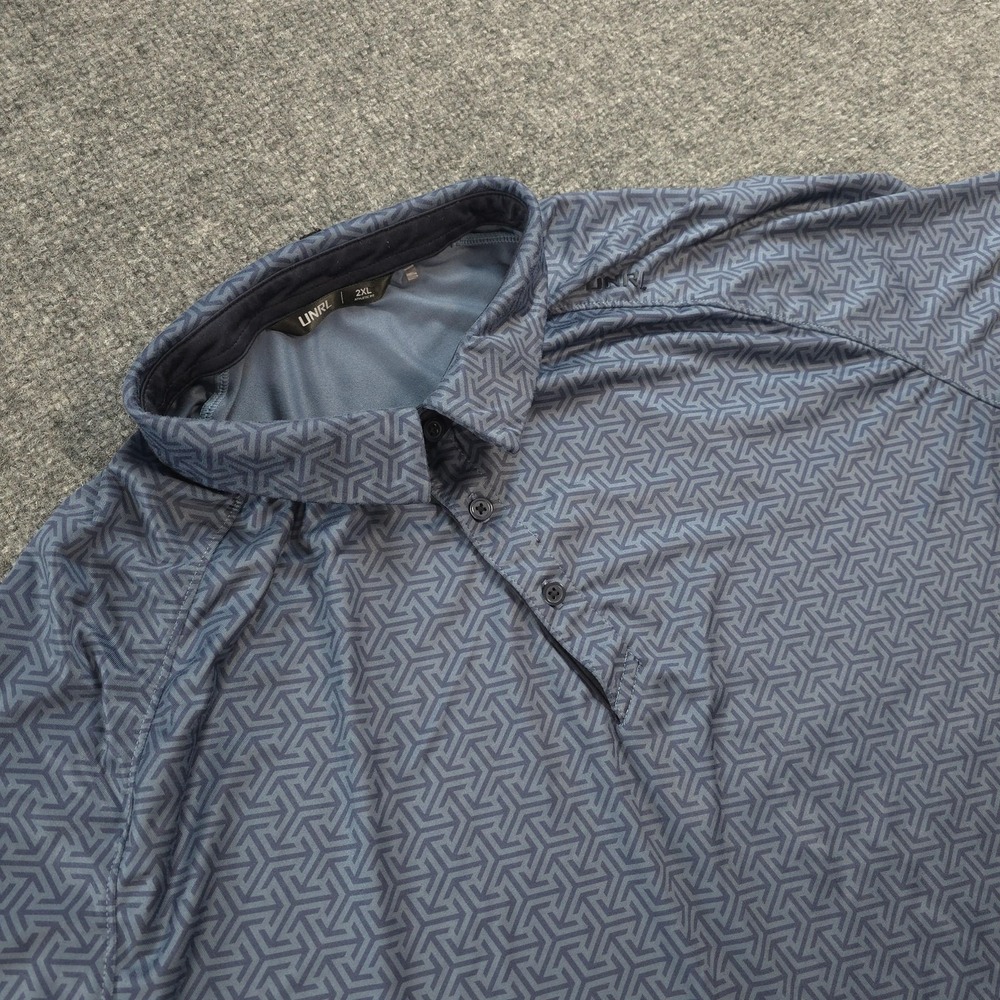 UNRL Polo Shirt Mens 2XL Blue Geometric Performance Golf Stretch Athletic Fit
